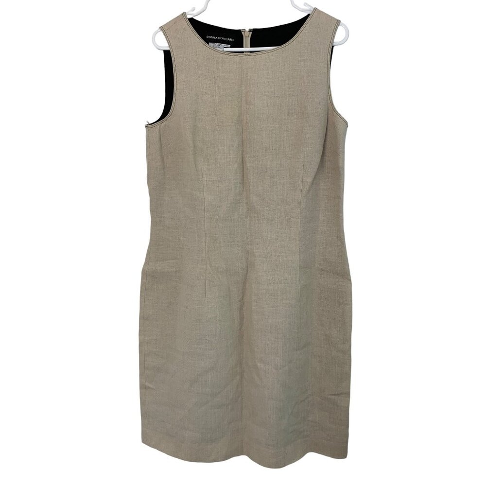 Donna Morgan Beige 100% Linen Sleeveless Sheath Dress Size 12 EUC 7791